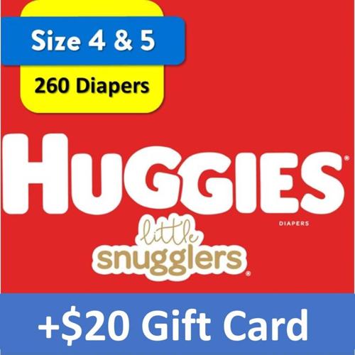 $20 Savings Buy 2 Huggies Diapers Little Snugglers, One Size 4, 140 Ct and One Size 5, 120 Ct with $20 Gift Card